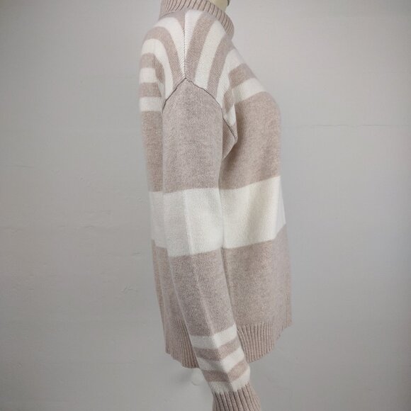 J. McLaughlin beige white striped 100% Cashmere turtleneck sweater ladies Small - Picture 3 of 7